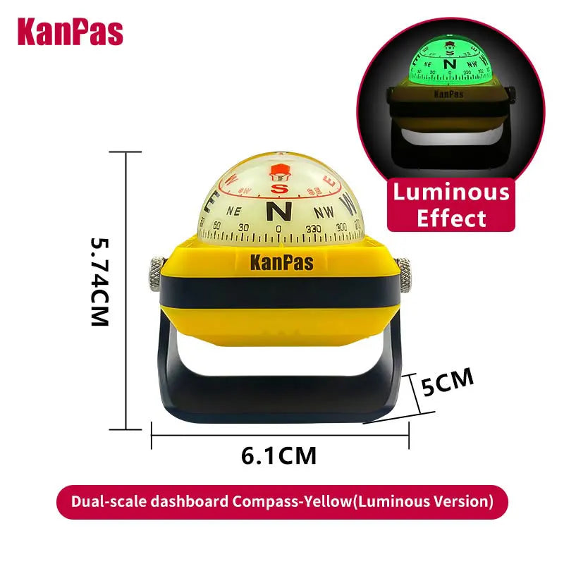KanPas Dash Board Compass for Car/Innovative Double Dials/Powerful Luminous Capsule/Adjustable Compass Holder