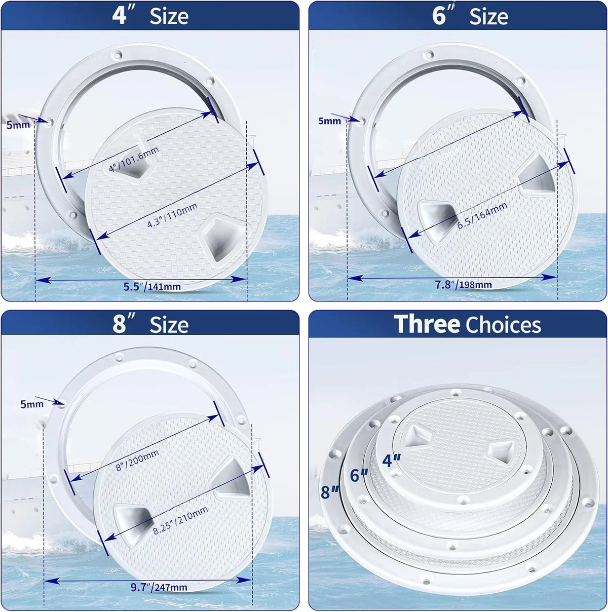 Boat Accessories Boat Hatch 4' 6' 8' ABS Round Non Slip Inspection Hatch W/Detachable Cover for Marine Boat Yacht