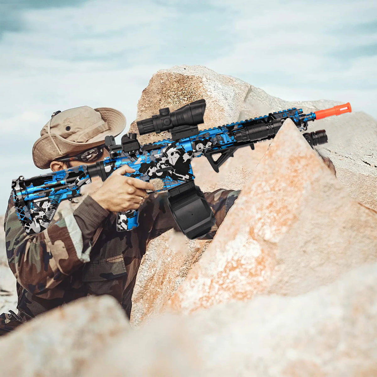 Electric Toy Gun Gel Explosive M416with Scope Semi-Auto & Auto Modes Tactical Camo Design for Kids & Hobbyists