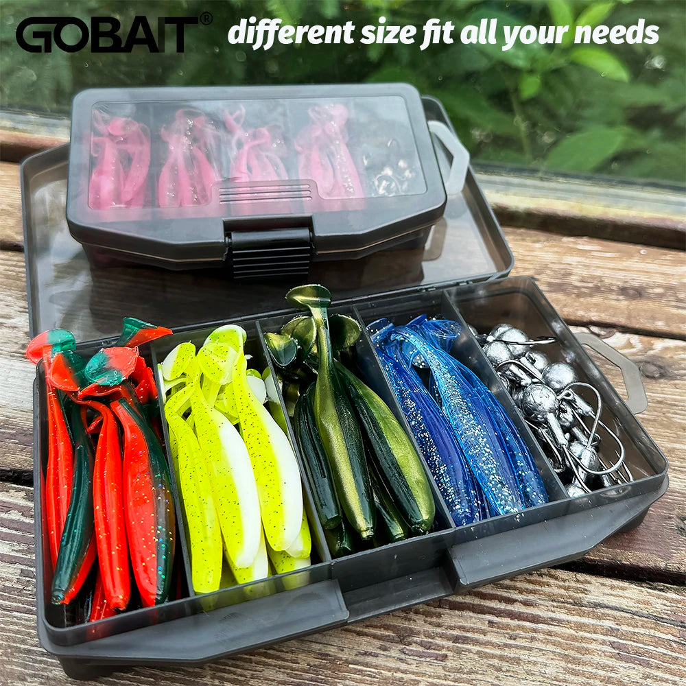 50PCS/Box Metal Jig Bait 5.5cm 7cm 10cm Soft Lure 3g 5g 7g 10g 14g Jigging Head Hook Carp Fishing Box Pesca Sinking Lure Kit