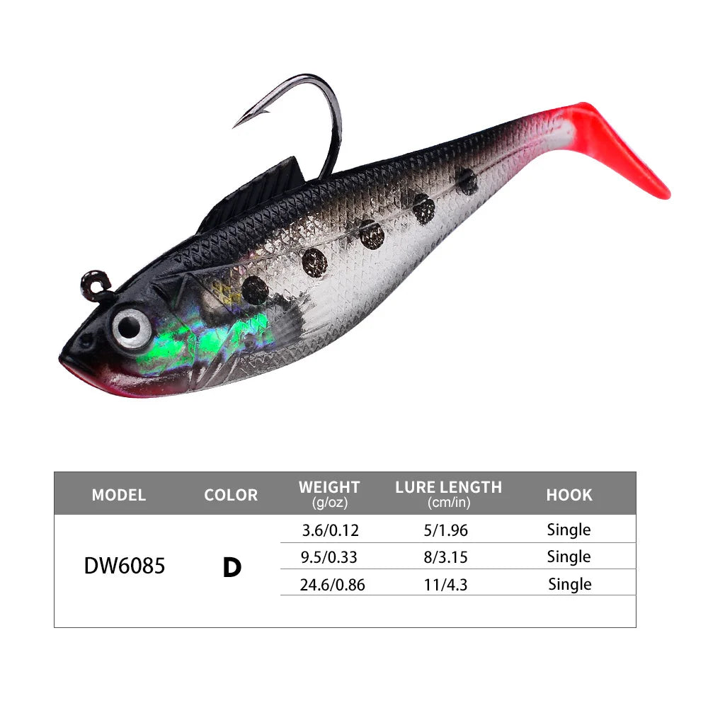 3Pcs Fishing Lure Jig Hook Silicone Soft Bait Set Swimbait 3.6g 9.5g 24.6g Artificial Rubber Baits for Pike Bass