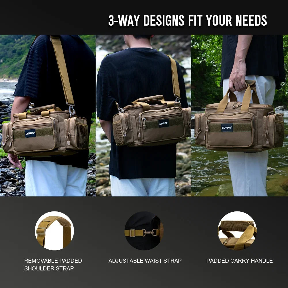 Goture Fishing Bags Waterproof 600D Oxford Fabric High Capacity Storage Durable Fishing Gear Bags for Men Outdoors Bag