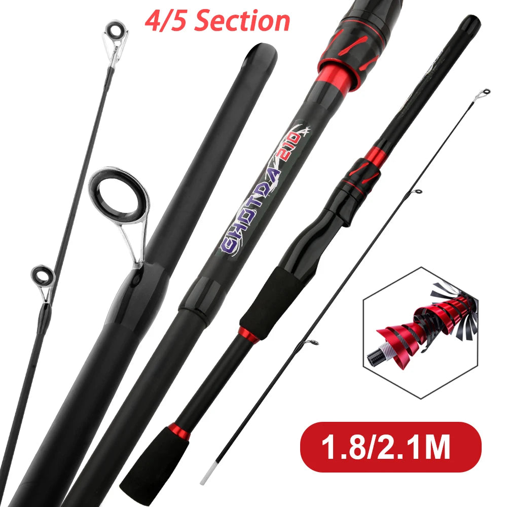 Casting Spinning Fishing Rod 2.1/1.8m UltraLight  Lure Rod  Carbon Fiber Rod Pole 4/5 Section with EVA Handle 3-15g Lure WT