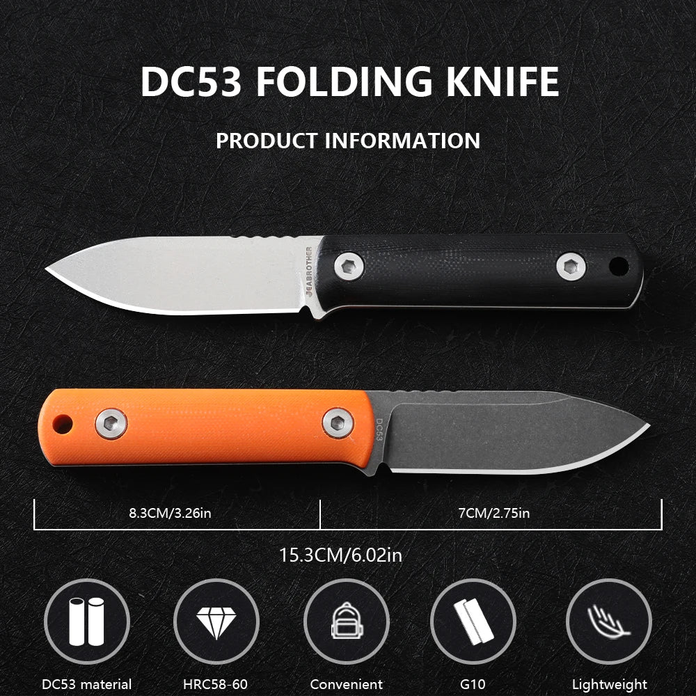 Portable DC53 Steel Fixed Knife - G10 Handle, with Sheath, Survival Knife, Unboxing Knife, Daily Tools.