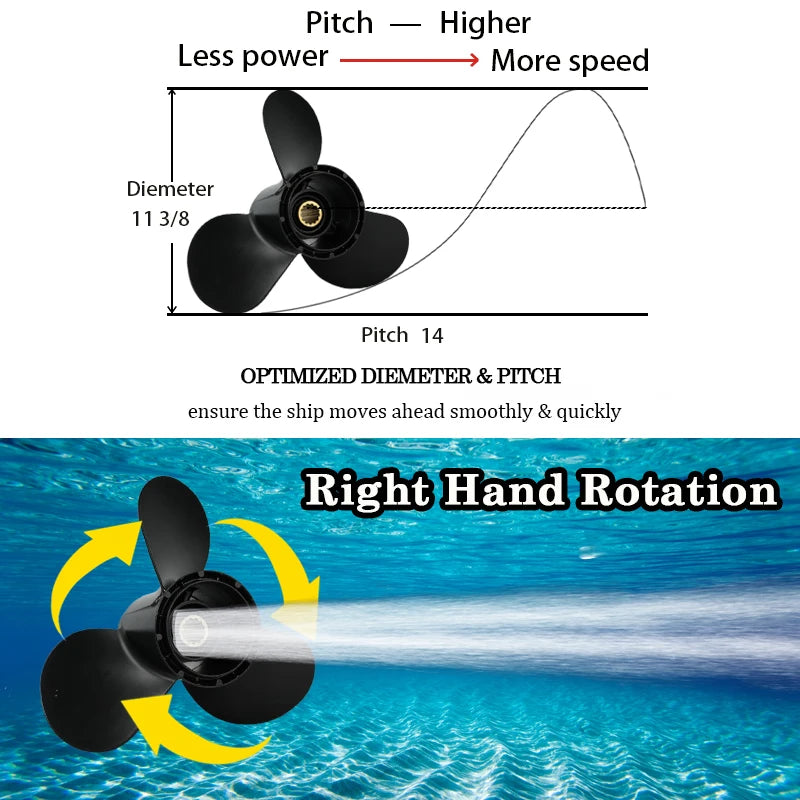 11 3/8X14 Outboard Propeller For Suzuki 35hp 40hp 50hp 55hp 60hp 65hp Motor Aluminum Screw 3 Blade 13 Spline Marine Engine Part