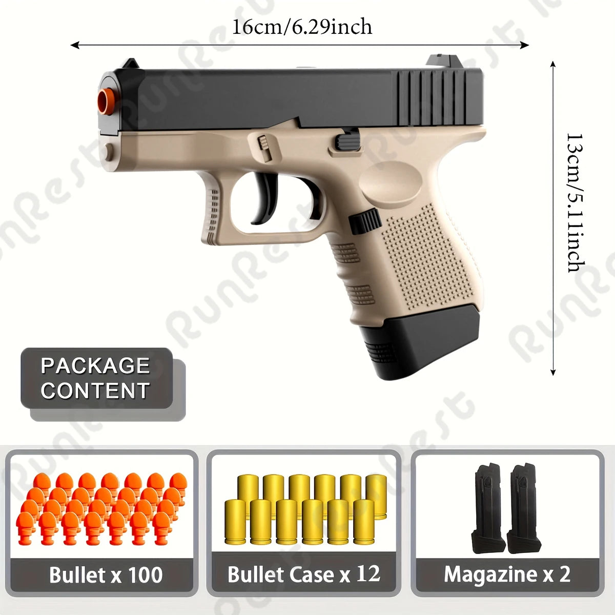100 bullets, 12 cartridge cases and 2 magazines of soft bullet gun, toy pistol, new toy gun, gun hollow hanger