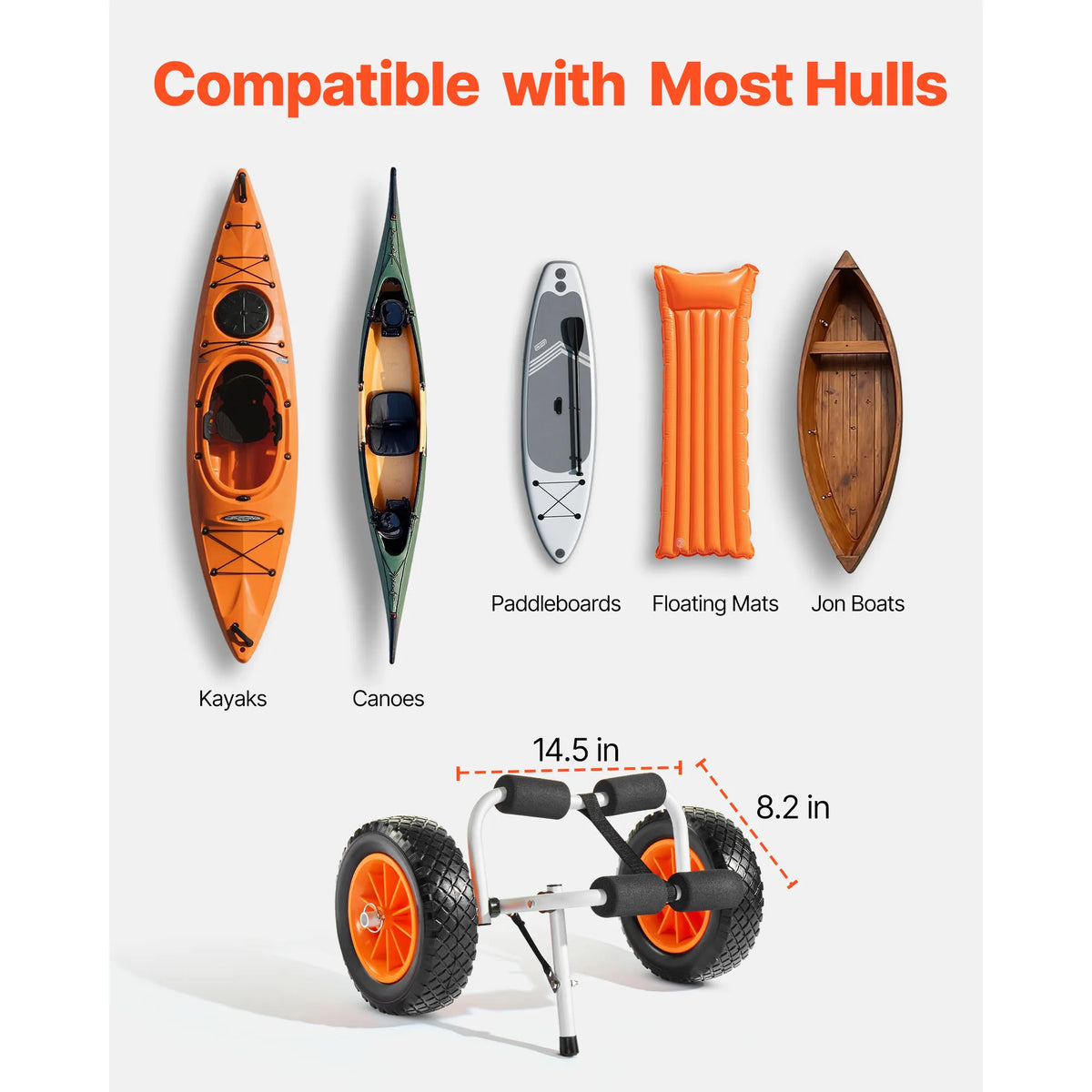 SucceBuy 200 lbs Kayak Cart Foldable Kayak Trolley with 10in Solid Tires Paddle Board Trolley for Carrying Canoes Float Mats