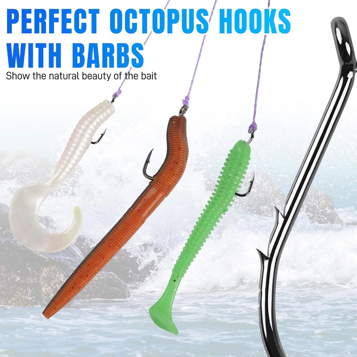 FishTrip Octopus Baitholder Fishing Hooks 2X Sharp Barbed Beak Hooks High Carbon Steel Extra Sharp Closed Eye for Saltwater