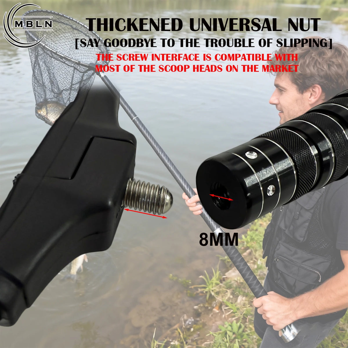 Carbon Fiber Telescopic Landing Net Pole, 6m/8m, Anti-Slip Handle, 8mm Universal Net Head, Ideal for Sea Fishing