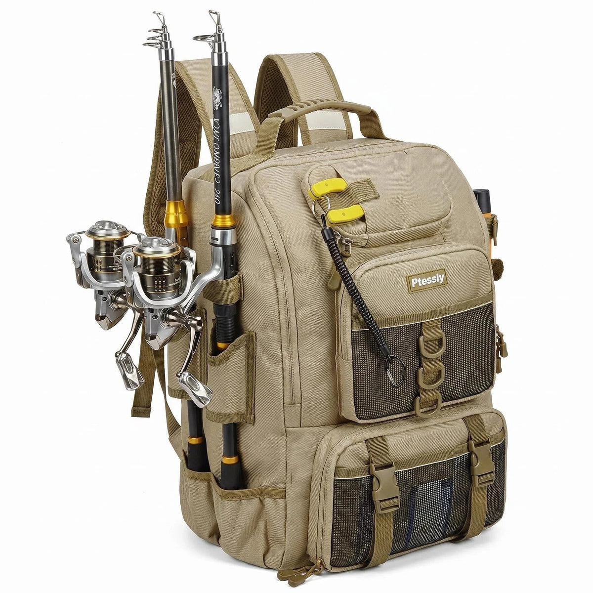 40L Large Capacity Fishing Backpack, 900D Water Resistant Oxford Tackle Bag with Dual Rod Holders for Outdoor Saltwater