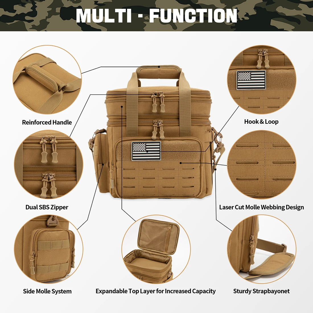 Tactical Lunch Box Expandable 18L Insulated Cooler Bag Leak Proof Lunch Bag for Work Camping Outdoor Picnic MOLLE Weave Strap