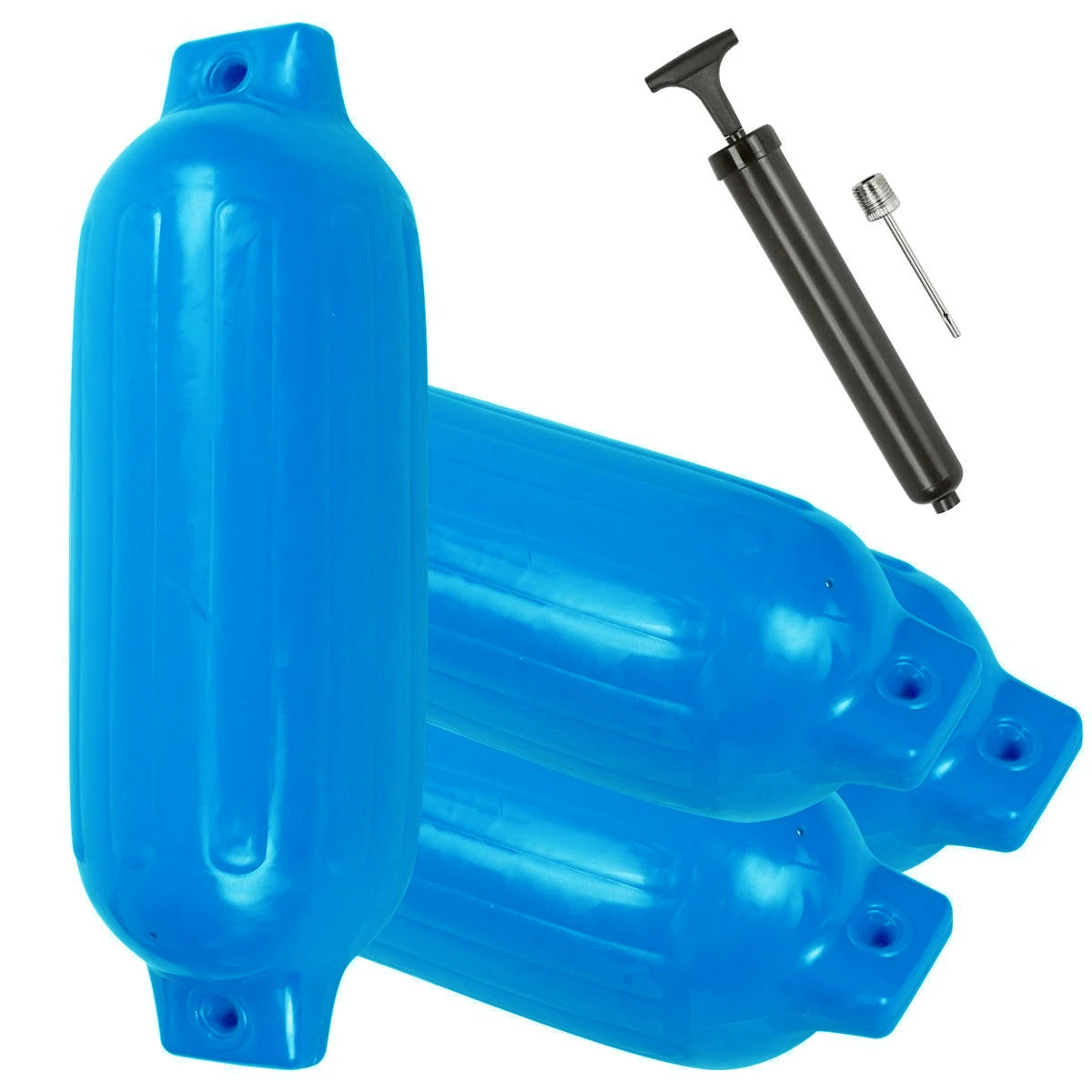 4PCS Ribbed Inflatable Boat Fender 5.5"x20" Vinyl Marine Dock Bumper Protector Blue