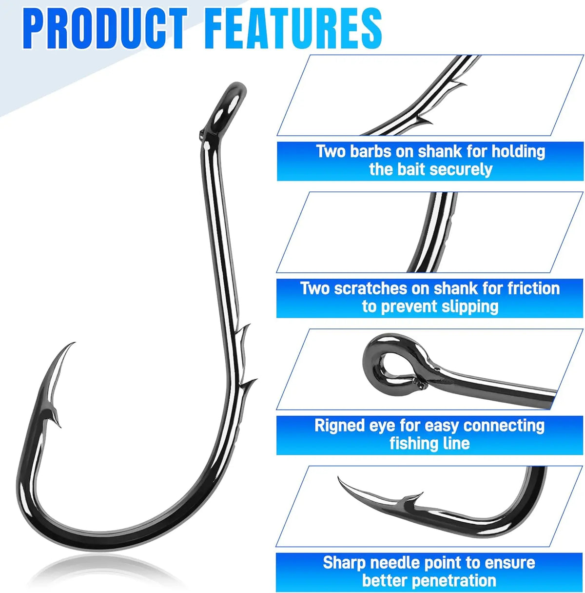 FishTrip Octopus Baitholder Fishing Hooks 2X Sharp Barbed Beak Hooks High Carbon Steel Extra Sharp Closed Eye for Saltwater