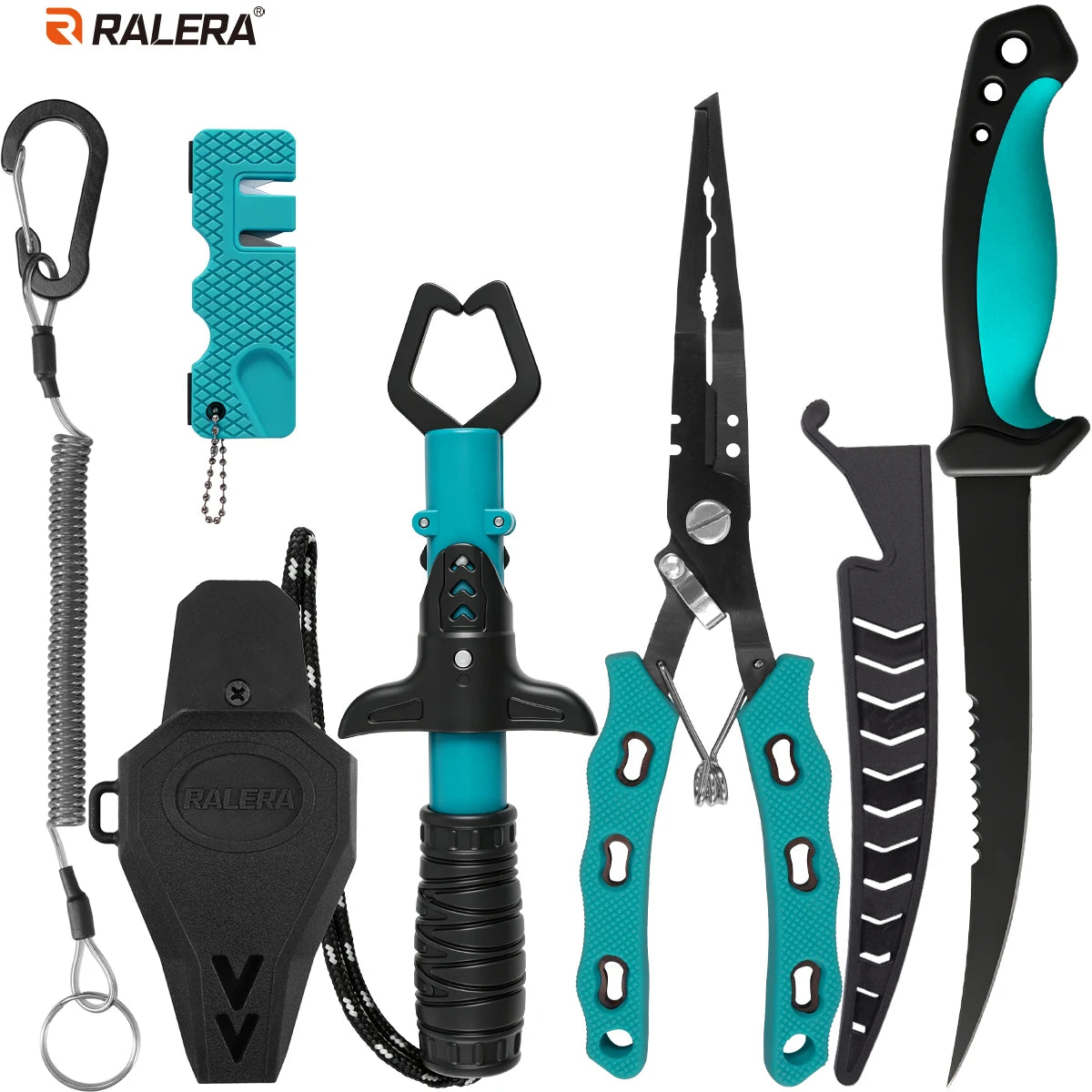 RALERA Saltwater Resistant Fishing Gear Tackle Kit: Fillet Knife, Fish Lip Gripper, Split Ring Fishing Pliers, Fishing Gifts for