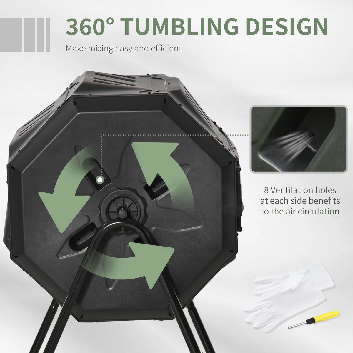 Garden Compost Bin Dual Tumbler Rotating Outdoor Composter with Sliding Doors