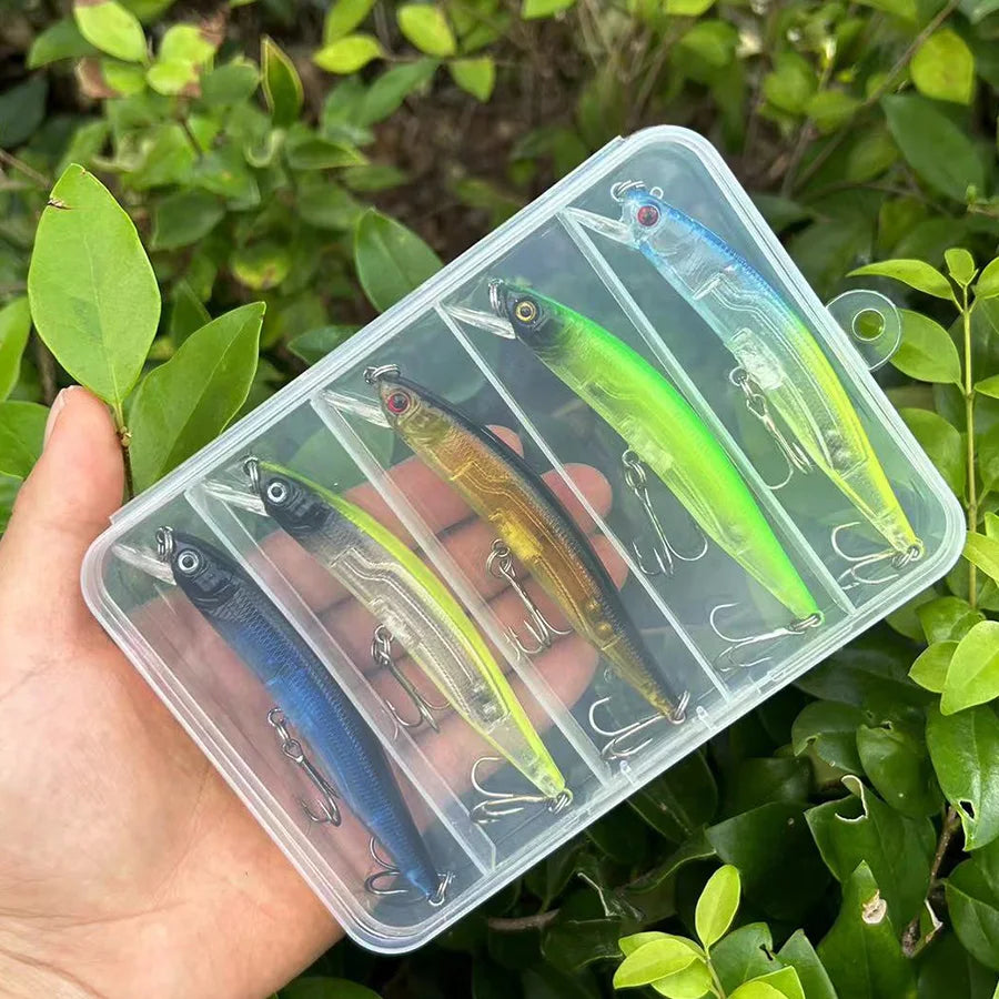 5PCS/box Premium Minnow Crankbait Fishing Lures Kit Bass Fishing Artificial Bait Set For Fishing Tackle JerkBait Bass Pike