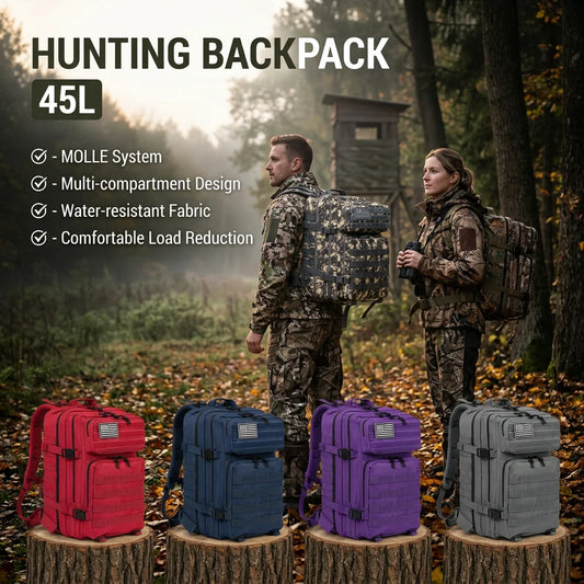 45L Tactical Hunting Backpack Molle Storage Bag Large Capacity Multi Pocket Wear Resistant Outdoor Hunting Gear Rucksack Durable Wild Shooting Daypack For Men Women Hunters Bushcraft Wilderness Trekking Camping Luggage Bag