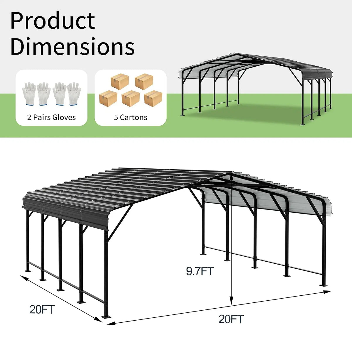 20x20 FT Metal Carport, Oversized Carport Garage with Enhanced Base, Outdoor Galvanized Car Shelter, Heavy Duty, Custom