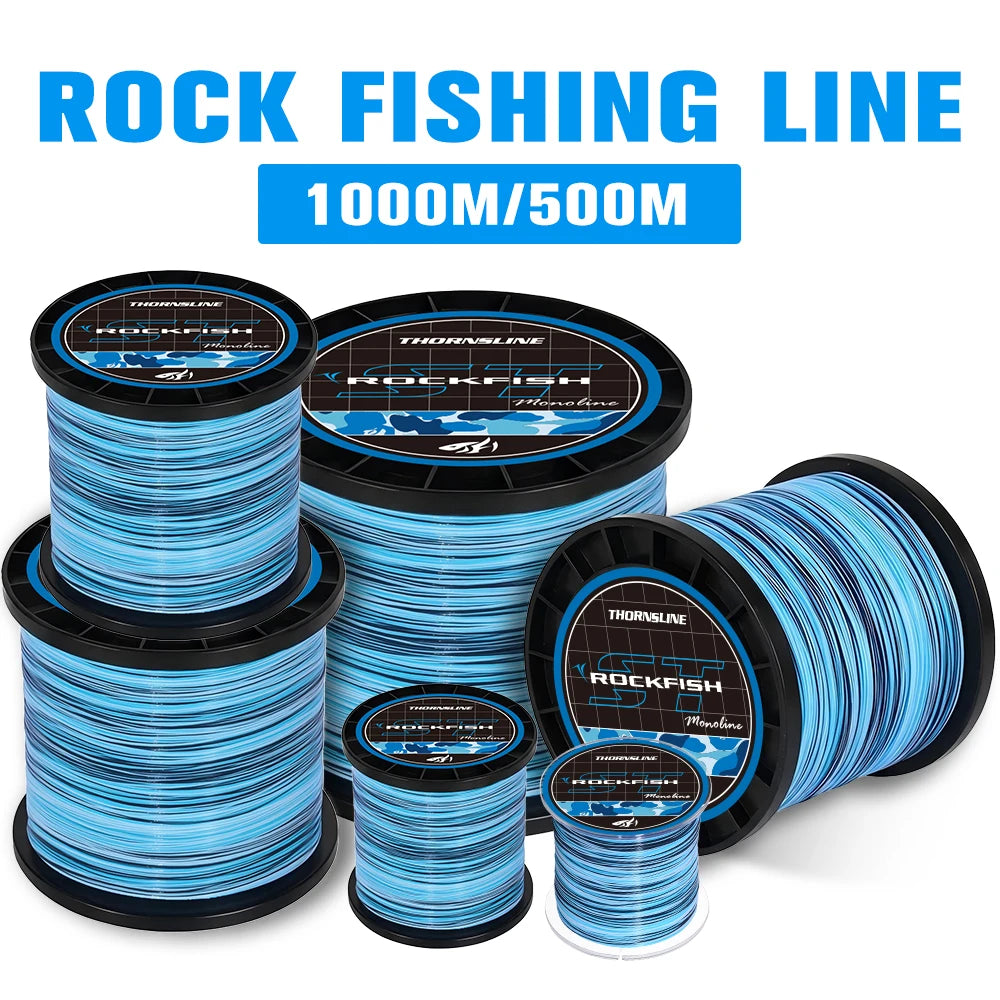 Thornsline Camo Blue Rock Fishing Line 1000m Nylon Monofilament Abrasion Resistant High Strength for Sea Fishing Shore Jigging