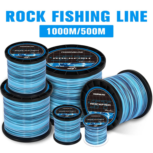 Thornsline Camo Blue Rock Fishing Line 1000m Nylon Monofilament Abrasion Resistant High Strength for Sea Fishing Shore Jigging