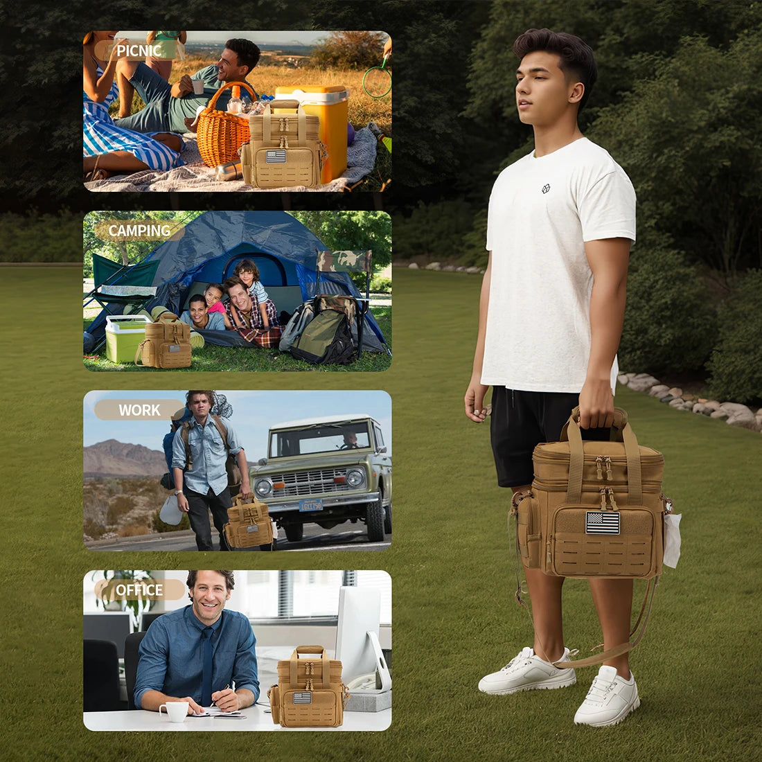 Tactical Lunch Box Expandable 18L Insulated Cooler Bag Leak Proof Lunch Bag for Work Camping Outdoor Picnic MOLLE Weave Strap