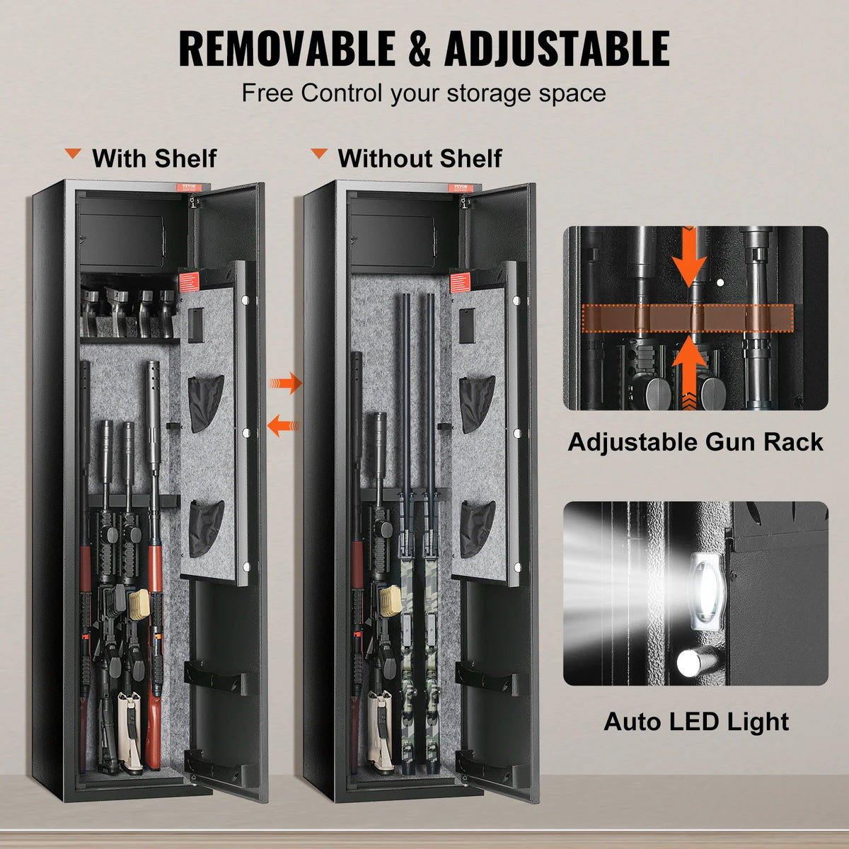 SucceBuy 3-8 Rifles Gun Safe w/ Digital Keypad & Lock Gun Storage Cabinet with Removable Storage Shelf for Home Long Gun Pistols
