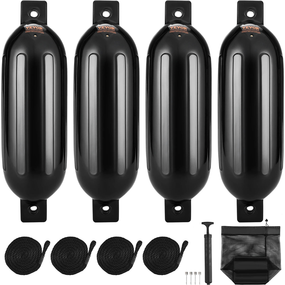 SucceBuy Inflatable Ribbed Fender with Center Holes Marine Boat Dock Fender Bumper with Air Pump 4 Needles 4 Ropes & Storage Bag