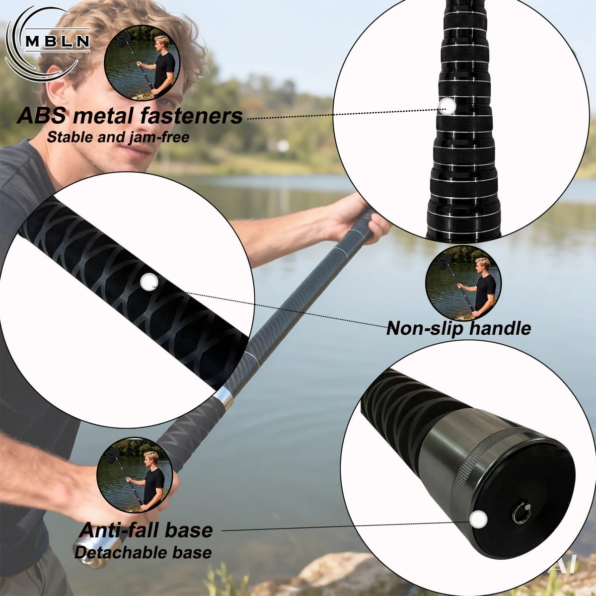 Carbon Fiber Telescopic Landing Net Pole, 6m/8m, Anti-Slip Handle, 8mm Universal Net Head, Ideal for Sea Fishing