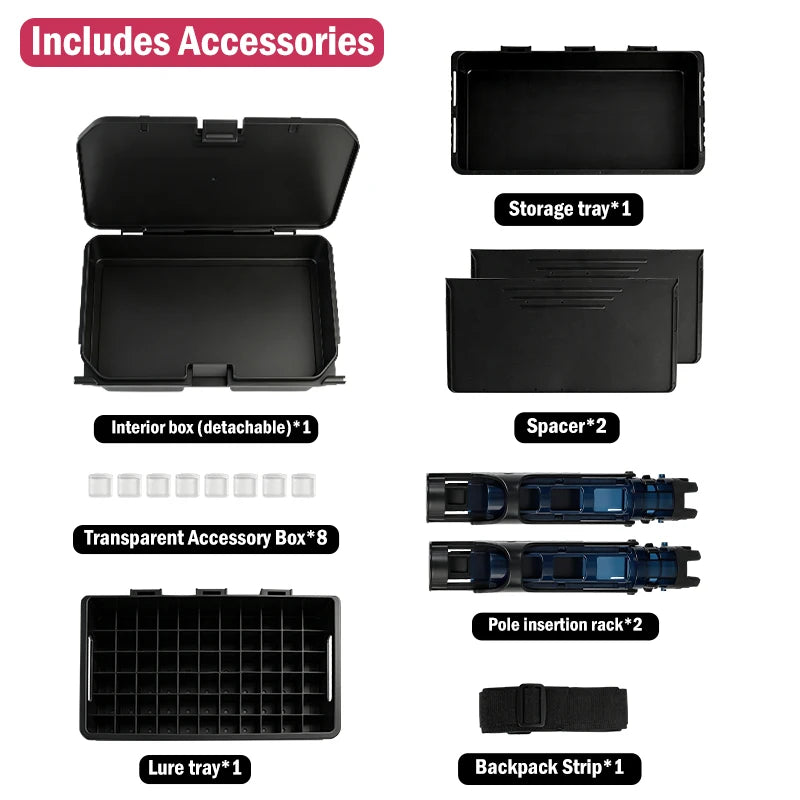 LEYDUN 2026 7000 32L Large Fishing Tackle Box Multifunction Capacity Stand Rod Holder Plastic Egi Box Fishing Boxes