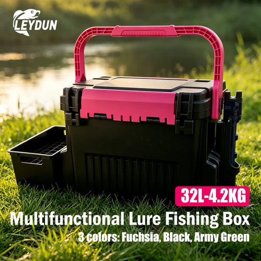 LEYDUN 2026 7000 32L Large Fishing Tackle Box Multifunction Capacity Stand Rod Holder Plastic Egi Box Fishing Boxes