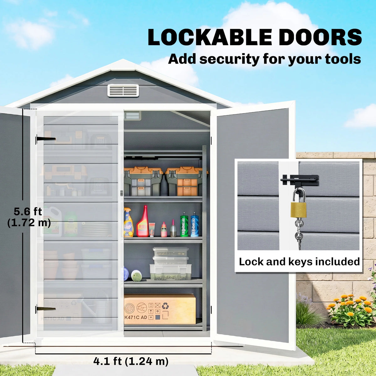 Outdoor Storage Shed 6'x4.5'Garden Shed with Lockable Doors Vent