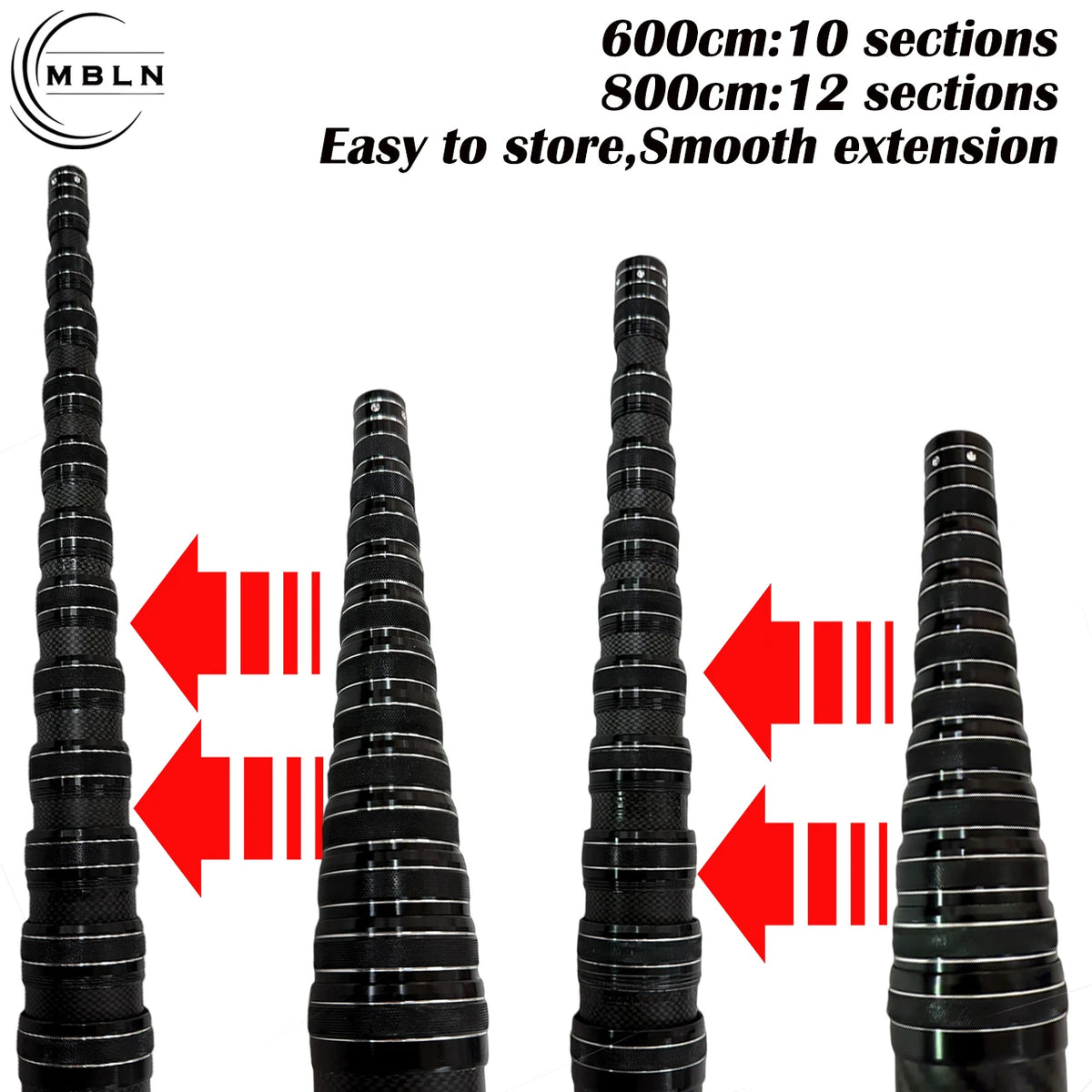 Carbon Fiber Telescopic Landing Net Pole, 6m/8m, Anti-Slip Handle, 8mm Universal Net Head, Ideal for Sea Fishing
