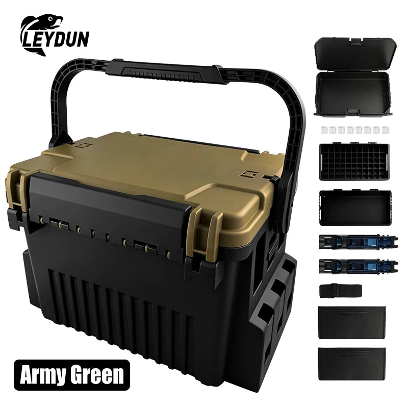 LEYDUN 2026 7000 32L Large Fishing Tackle Box Multifunction Capacity Stand Rod Holder Plastic Egi Box Fishing Boxes