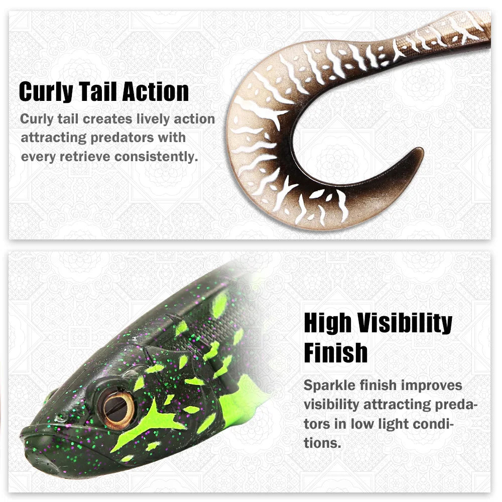 B&U 20cm Curly Tail Soft Fishing Lure Big Swimbait Grub Bait for Pike Musky Muskie Predator Fishing
