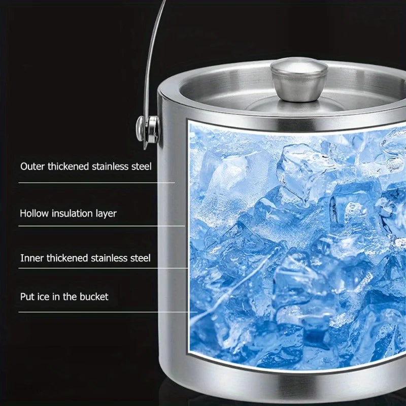 1Pc 1.6L/2L/3L Stainless Steel Insulated Ice Bucket Wine Beer Champagne KTV Party Cooler