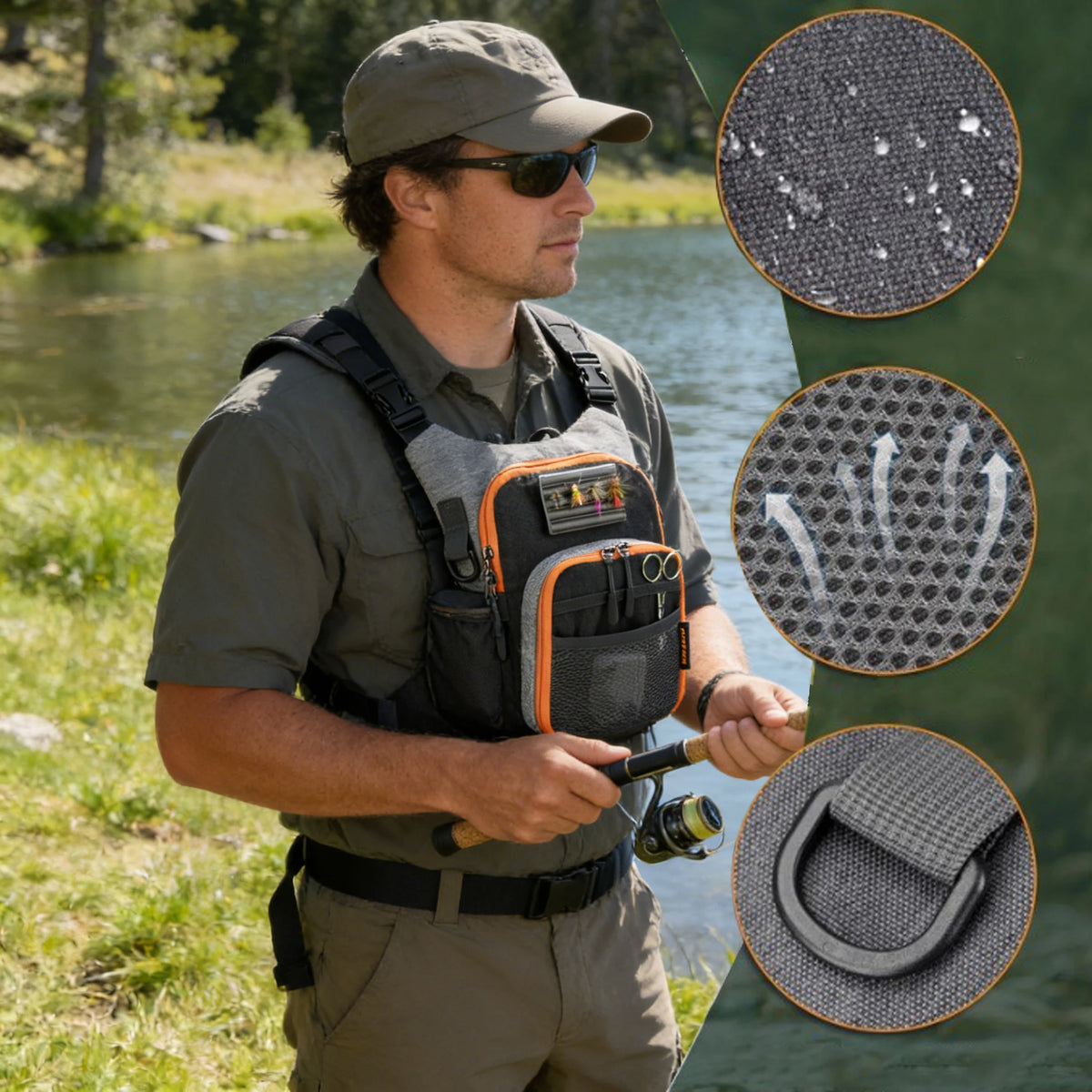 Fly Fishing Chest Bag for Storing Fishing Tackle, Holds Two Fly Boxes, Outdoor Fishing Bag, Fishing Supplies Storage Bag