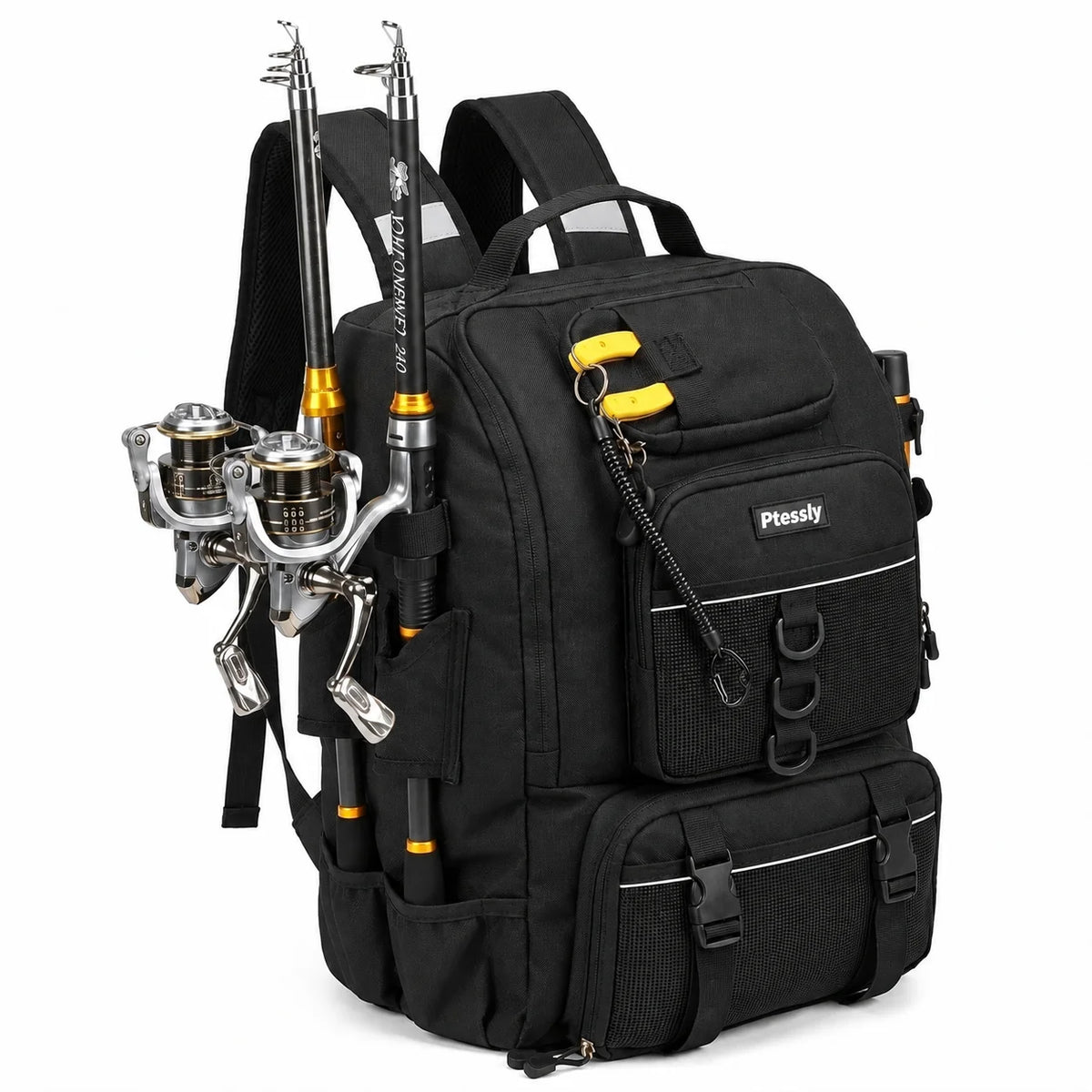 40L Large Capacity Fishing Backpack, 900D Water Resistant Oxford Tackle Bag with Dual Rod Holders for Outdoor Saltwater