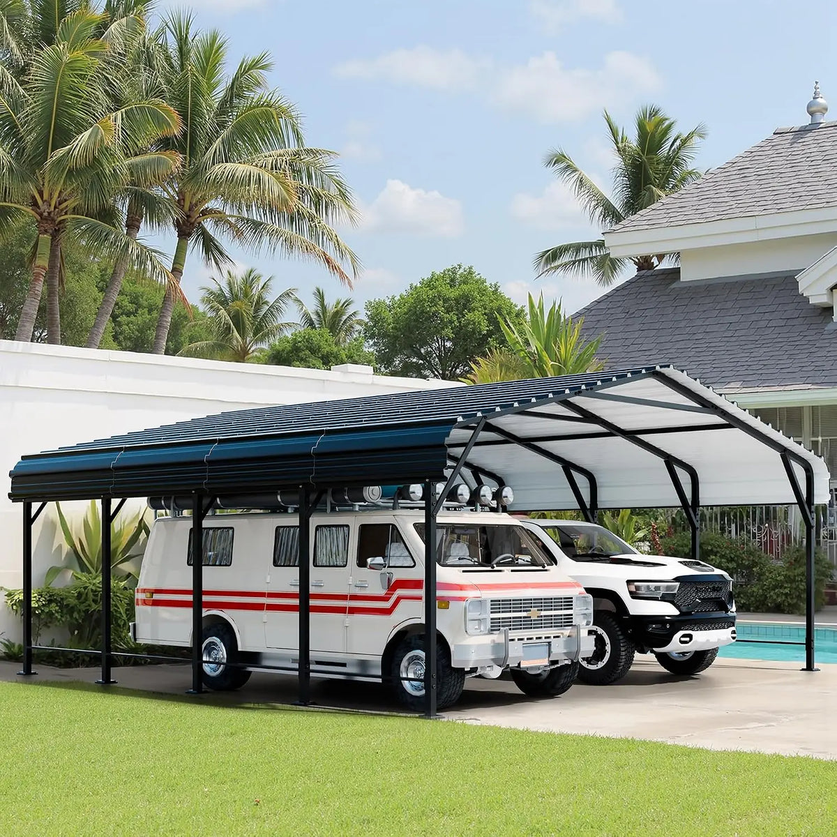 20x20 FT Metal Carport, Oversized Carport Garage with Enhanced Base, Outdoor Galvanized Car Shelter, Heavy Duty, Custom