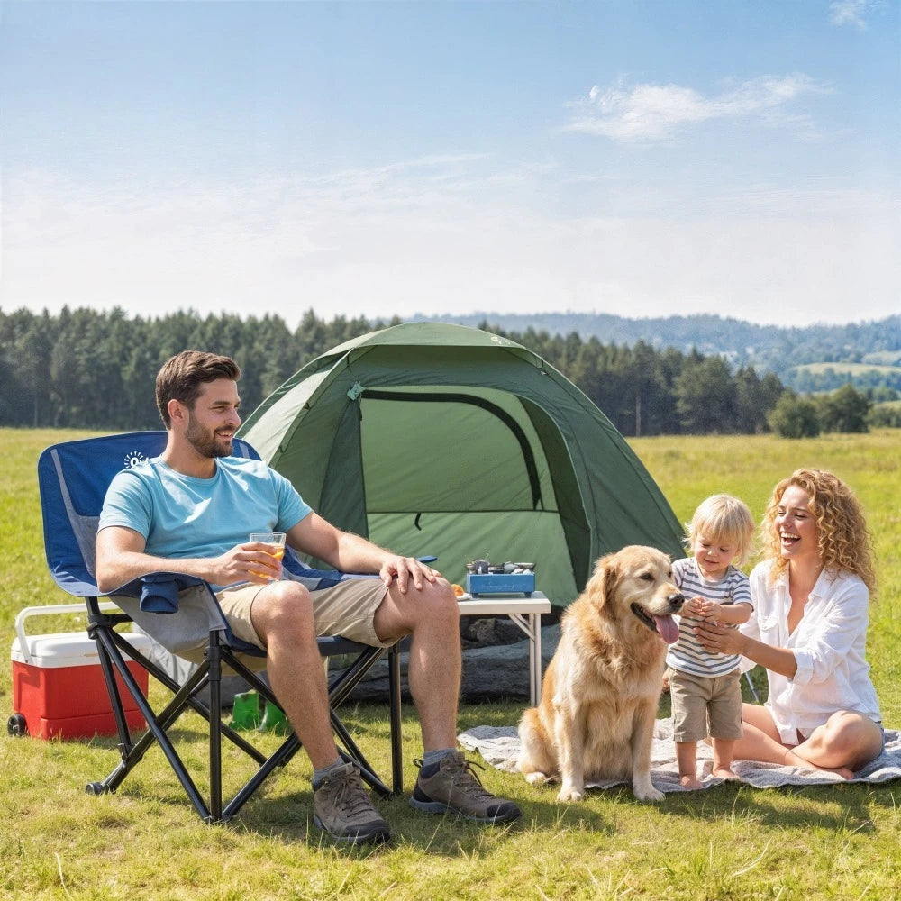 Camping Chair for Adults, Portable Folding Camping Chair with Side Pockets, Cup Holders, Carry Bag，Large size high back chair camping leisure picnic chair portable fishing chair beach travel armchair, Blue and Gray