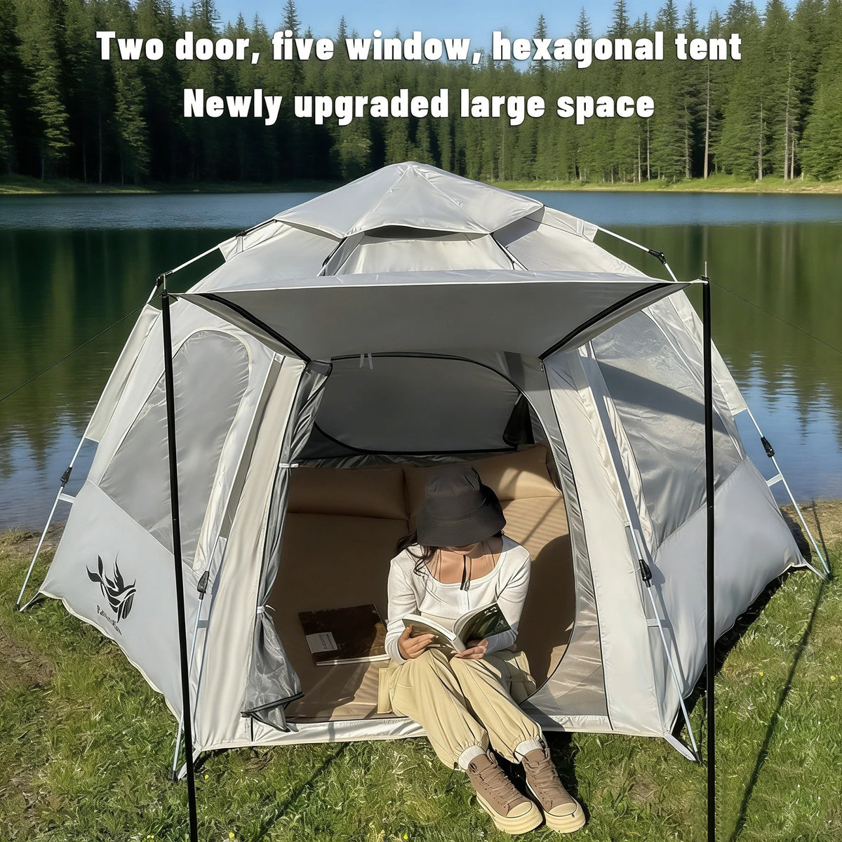 PAKICETUS 2-5 Person Instant Dome Camping Tent, 1 Minute Quick Easy Setup Dual Doors Spacious Lightweight Pop Up Tent, Portable Backpacking Outdoor Travel Tent