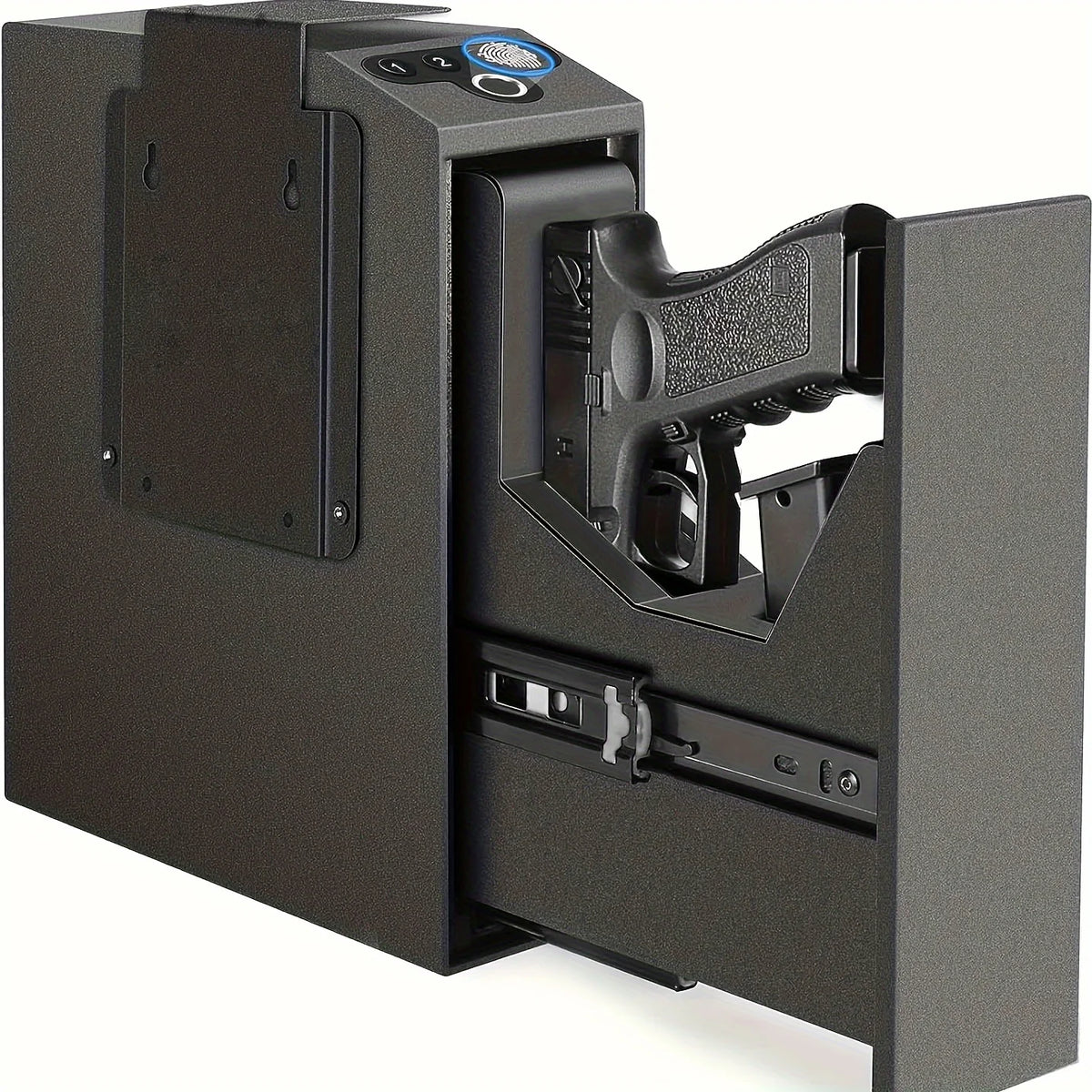 Biometric Slider Handgun Gun Safe for Nightstand, Desk, Bed Side,Truck - Auto Sliding Door Fingerprint Hand Gun Safe for Pistol