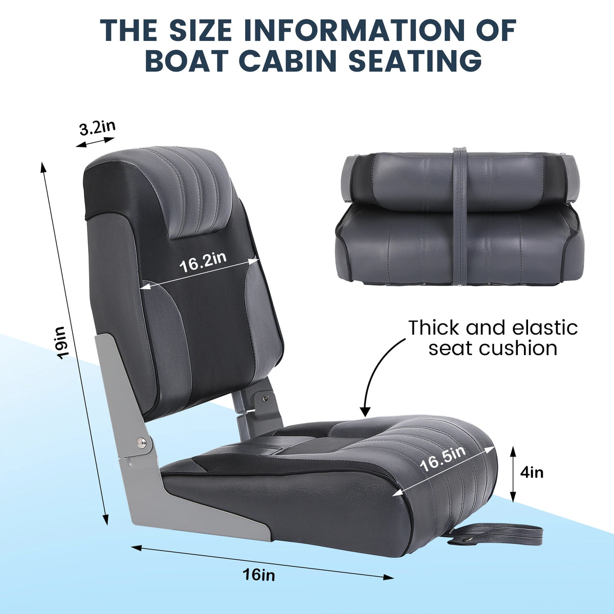 2 Pack Folding Boat Seats Low Back, Fishing Boat Seat with Thickened Sponge Padding, Weather-Resistant Captain Chairs