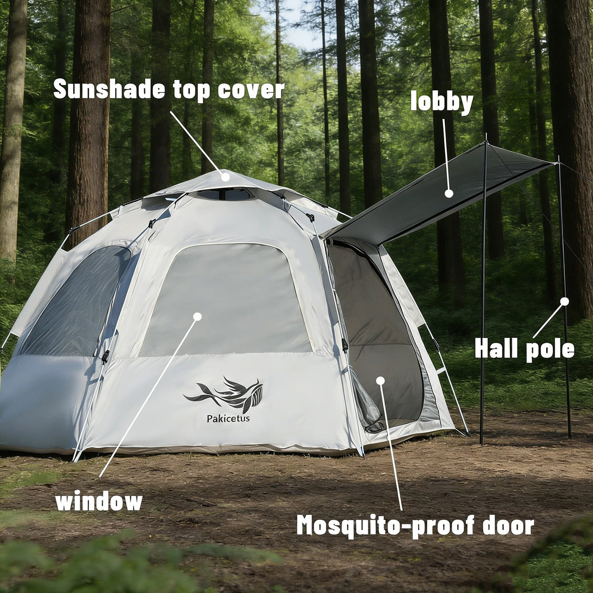 PAKICETUS 2-5 Person Instant Dome Camping Tent, 1 Minute Quick Easy Setup Dual Doors Spacious Lightweight Pop Up Tent, Portable Backpacking Outdoor Travel Tent