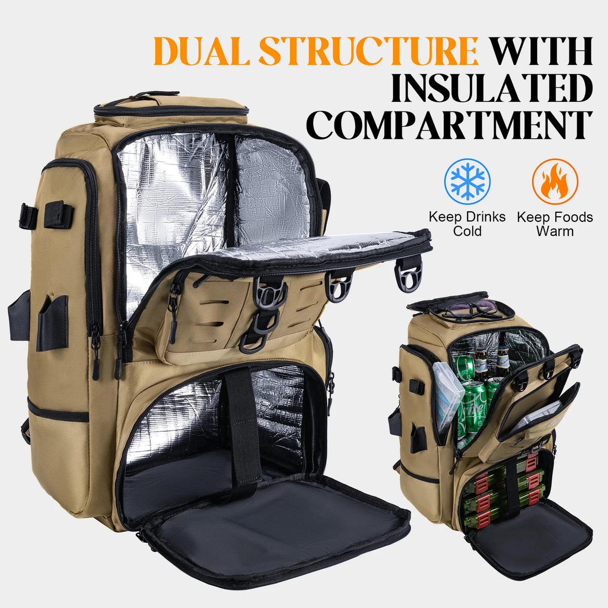 Goture Fishing Backpack 900D Oxford Waterproof Insulated Expandable Tackle Bag 3 Colors SBS Zipper Large Capacity
