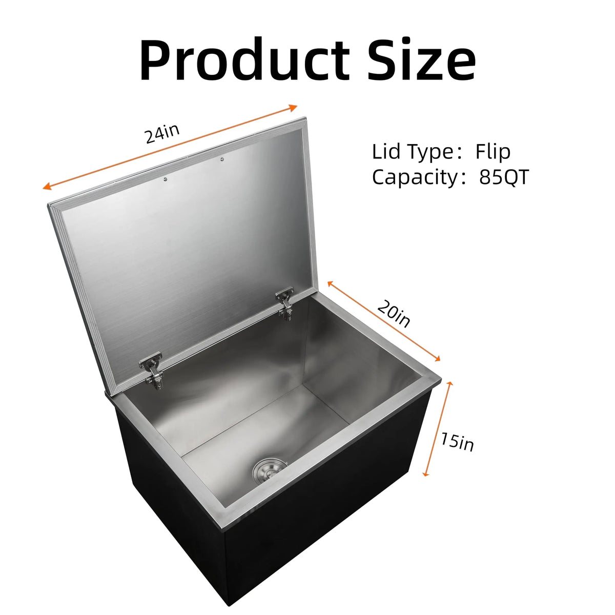 85QT Built‑In Ice Chest Cooler with Lid, Stainless Steel Drop‑In Ice Bin, 24H Cooling, Drain System for Outdoor Kitchen Bar Party