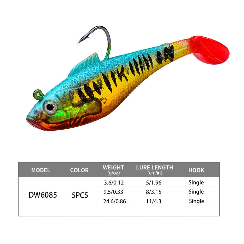3Pcs Fishing Lure Jig Hook Silicone Soft Bait Set Swimbait 3.6g 9.5g 24.6g Artificial Rubber Baits for Pike Bass