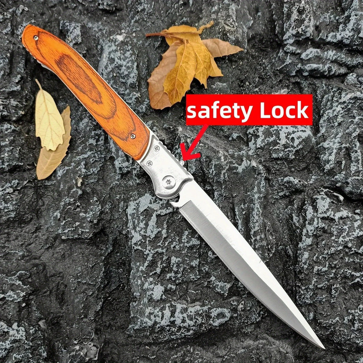 12" Large Folding Pocket Knife, EDC Knife, Stainless Steel Blade and Wooden Handle Folding Knife for Men Outdoor Camping Hunting