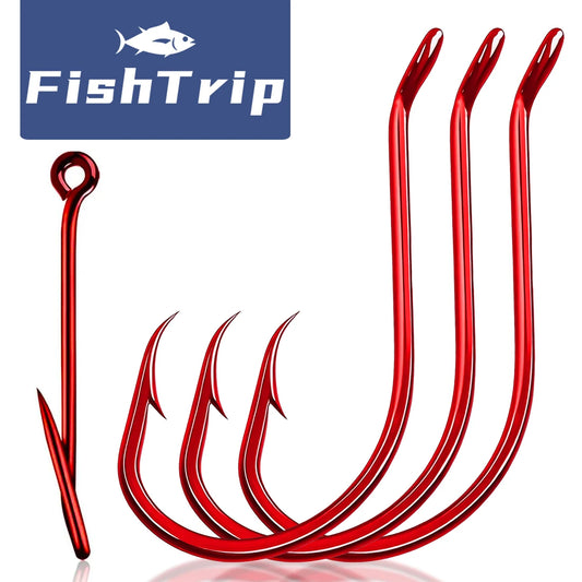 FishTrip Red Octopus Hooks 50-100PCS Circle Hook Offset 2X Strong Live Bait Barbed Carp Hook Saltwater Freshwater Catfish Bass