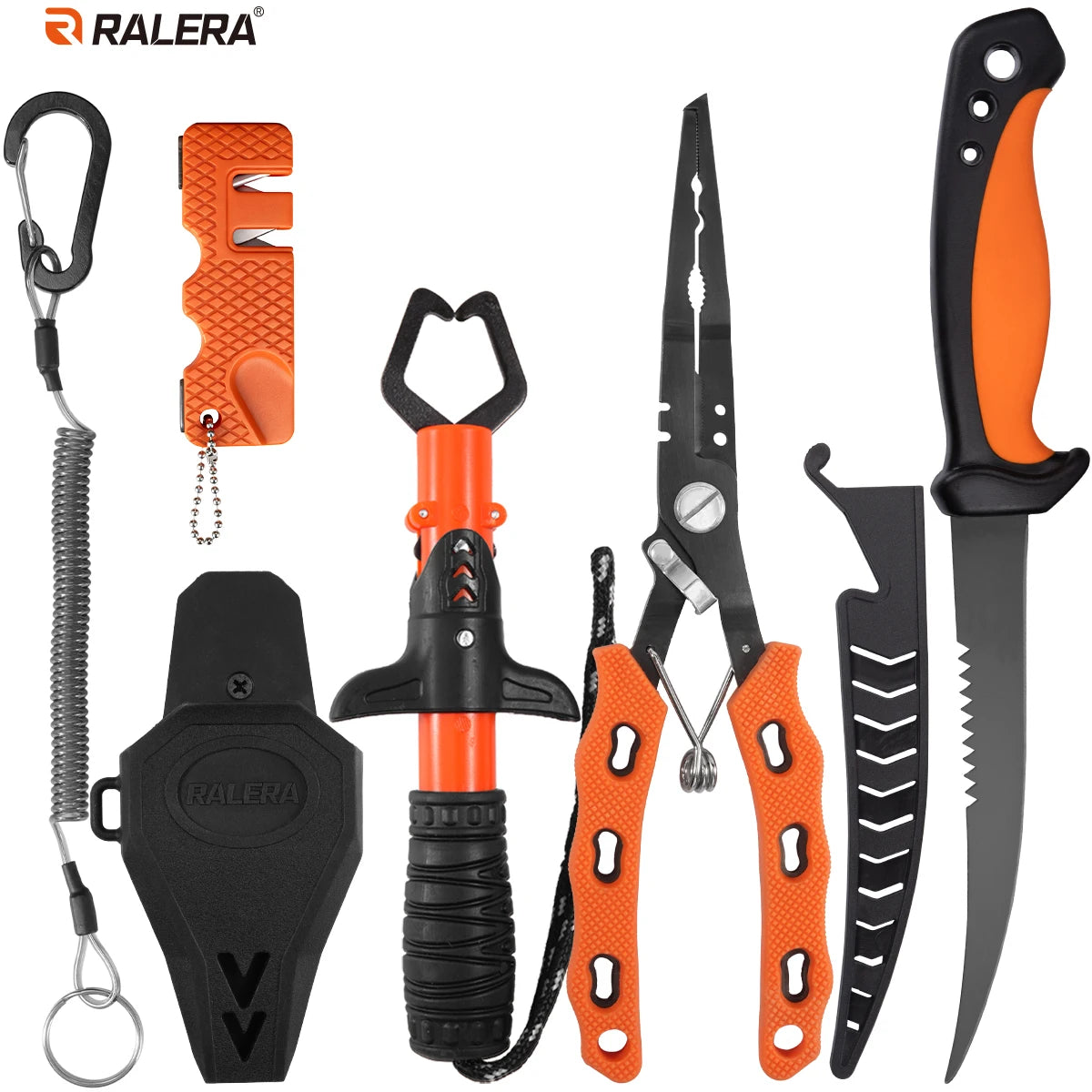 RALERA Saltwater Resistant Fishing Gear Tackle Kit: Fillet Knife, Fish Lip Gripper, Split Ring Fishing Pliers, Fishing Gifts for
