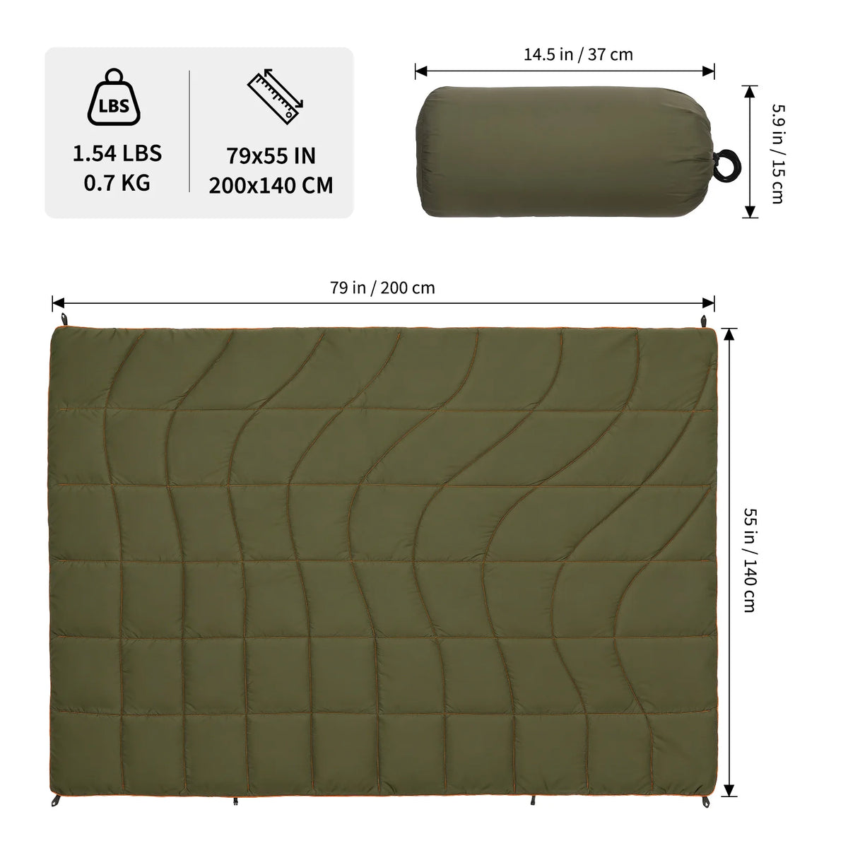 Puffer Camping Blanket, 79"×55" Waterproof Warm Outdoor Blanket, Compact Lightweight Quilted Throw for Cold Weather Traveling Hiking Camping